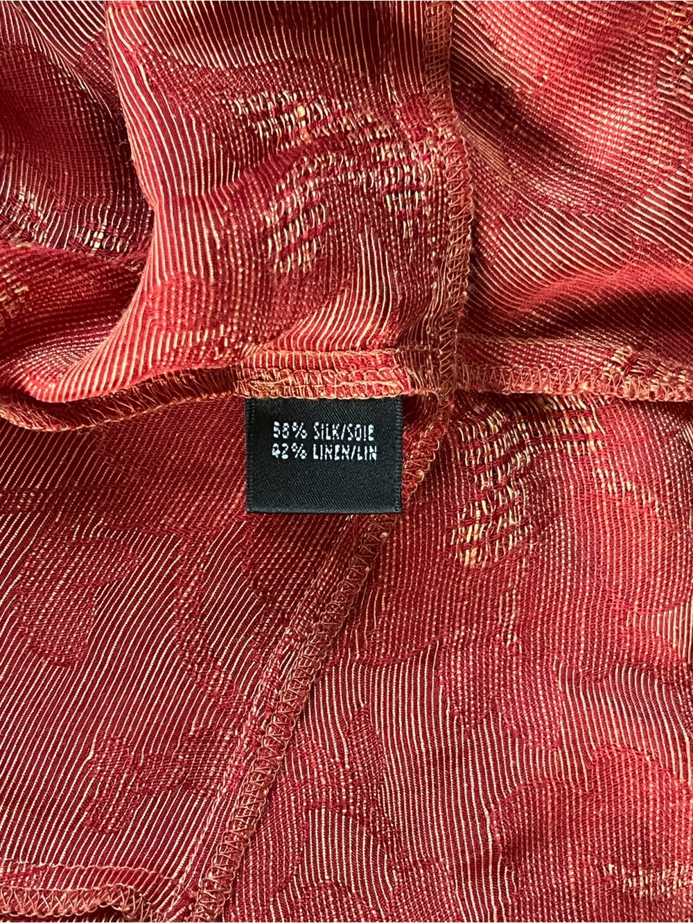 Lafayette 148 Red Silk and Linen Floral Jacquard Tie Front Blouse Size 8 - Picture 11 of 11